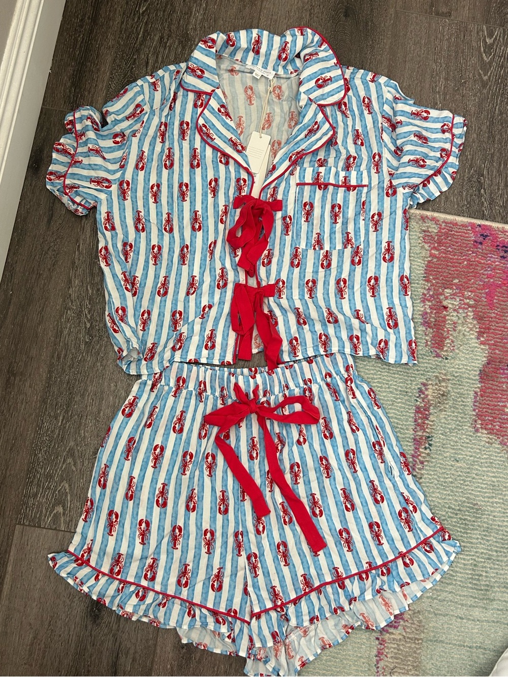 Altar’d State Blue & White Lobster Ruffle Pajama Set